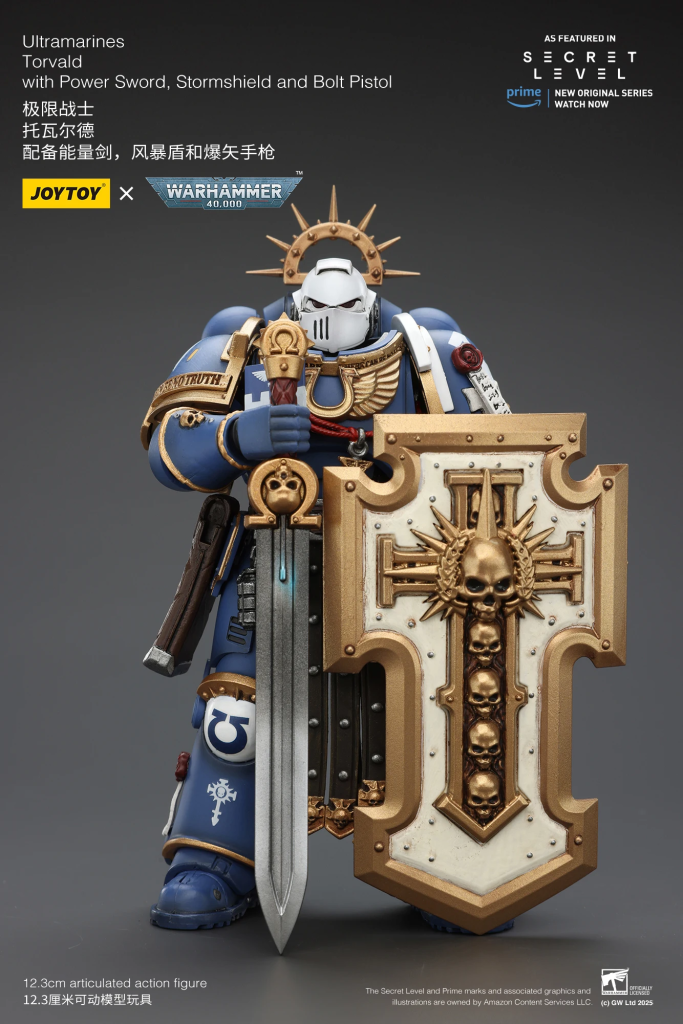 JOYTOY Warhammer 40K 1/18 Ultramarines Torvald Hand-Painted Action Figure with Power Sword Stormshield Bolt Pistol