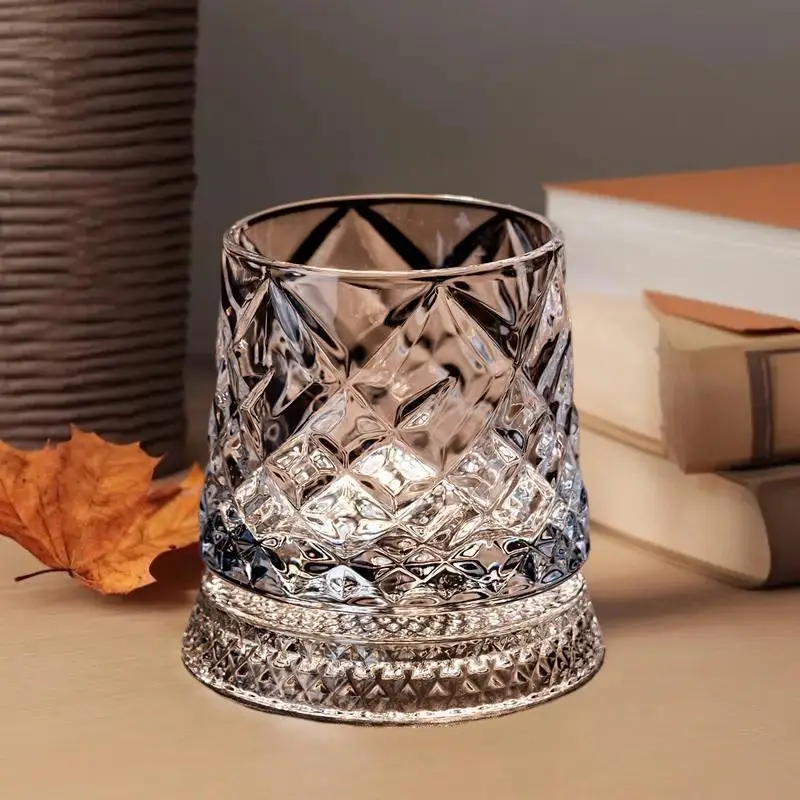 Crystal Whiskey Glass 360 Degree Rotating Tumbler - Unbreakable Tumbler Design with Glass Base for Cocktail Party, Home Drinking & Whiskey Tasting - A - Image 2