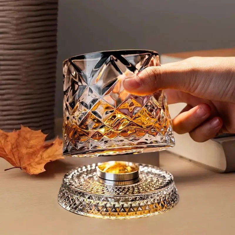 Crystal Whiskey Glass 360 Degree Rotating Tumbler - Unbreakable Tumbler Design with Glass Base for Cocktail Party, Home Drinking & Whiskey Tasting - A - Image 3