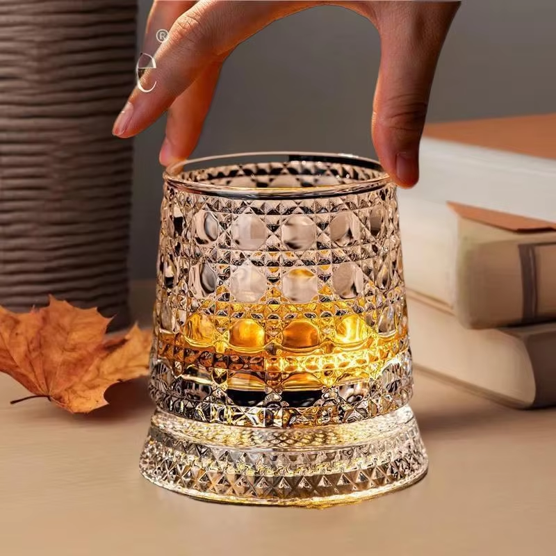 Crystal Whiskey Glass 360 Degree Rotating Tumbler - Unbreakable Tumbler Design with Glass Base for Cocktail Party, Home Drinking & Whiskey Tasting - A - Image 5