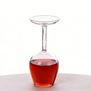 400ml Upside Down Hammered Wine Glass - Creative Inverted Glassware for Home Bar Party Gift